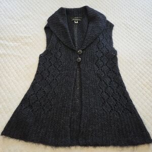 Eddie Bauer Hand Knit Grey Mohair Blend Vest Cardigan Two Button 2010 y2k Artsy